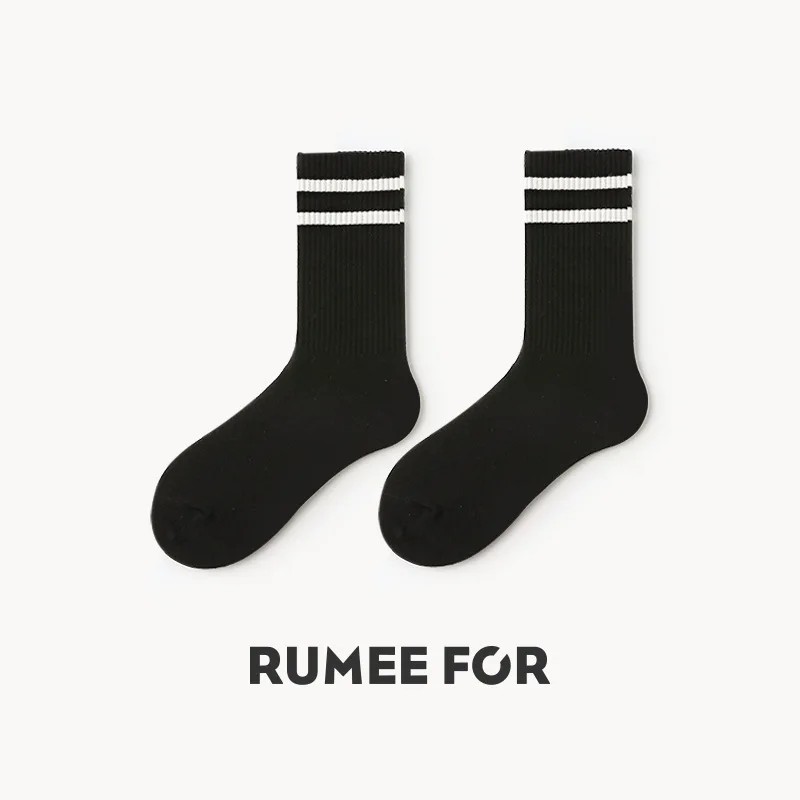 5 Pairs Set Women and Men Striped Cotton Socks Street Fashion Solid Color Couple Socks Middle Tube Sport Sox For All Seasons