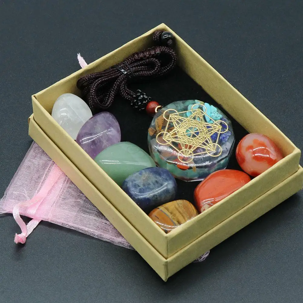 

Натуральный кристалл чакра, аметист, камень для лечения медитации, рейки, 7 чакр, семейный набор, коллекция подарков, коробка