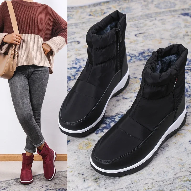 

2024 Модные женские ботинки, новые зимние ботинки, женская обувь на платформе с боковой молнией, водонепроницаемые ботильоны для женщин