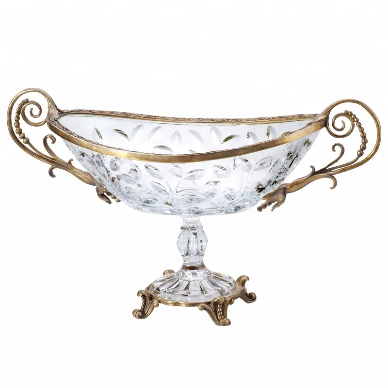 

JDSC Luxury home decor Round crystal and brass fruits plate from china
