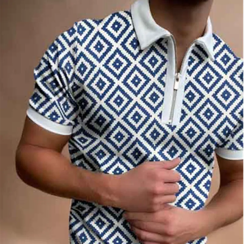 

Men Polo Shirt Summer New Short Sleeve Oversized Loose Zipper Color Matching Clothes Luxury Male Tee Shirts Top U.S. Yards