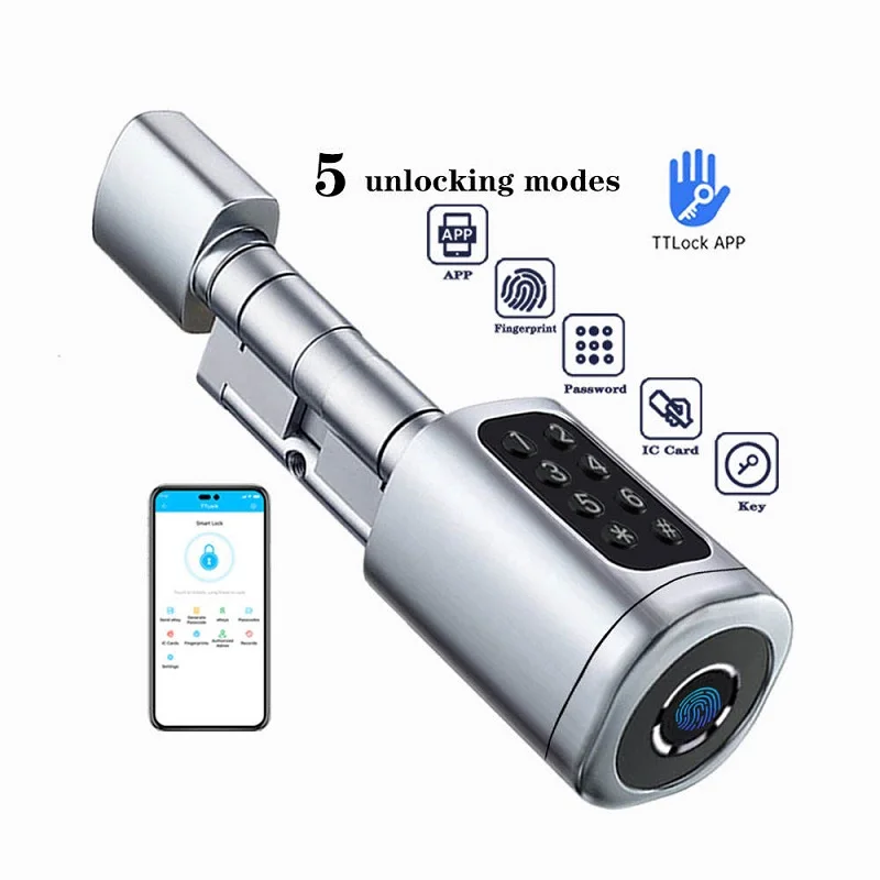 

TTLOCK Bluetooth Регулируемый смарт-замок цилиндрический сканер отпечатков пальцев приложение Блокировка цилиндрический вверх цинковый сплав замок с картой стандарта