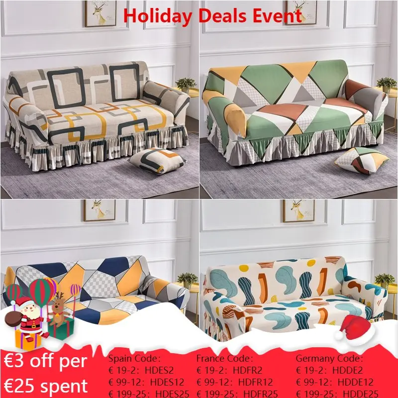 

1 2 3 4 Seater Geometric Print Sofa Cover Stretch Spandex Sofa Skirt Covers for Living Room Couch Slipcovers Furniture Protector