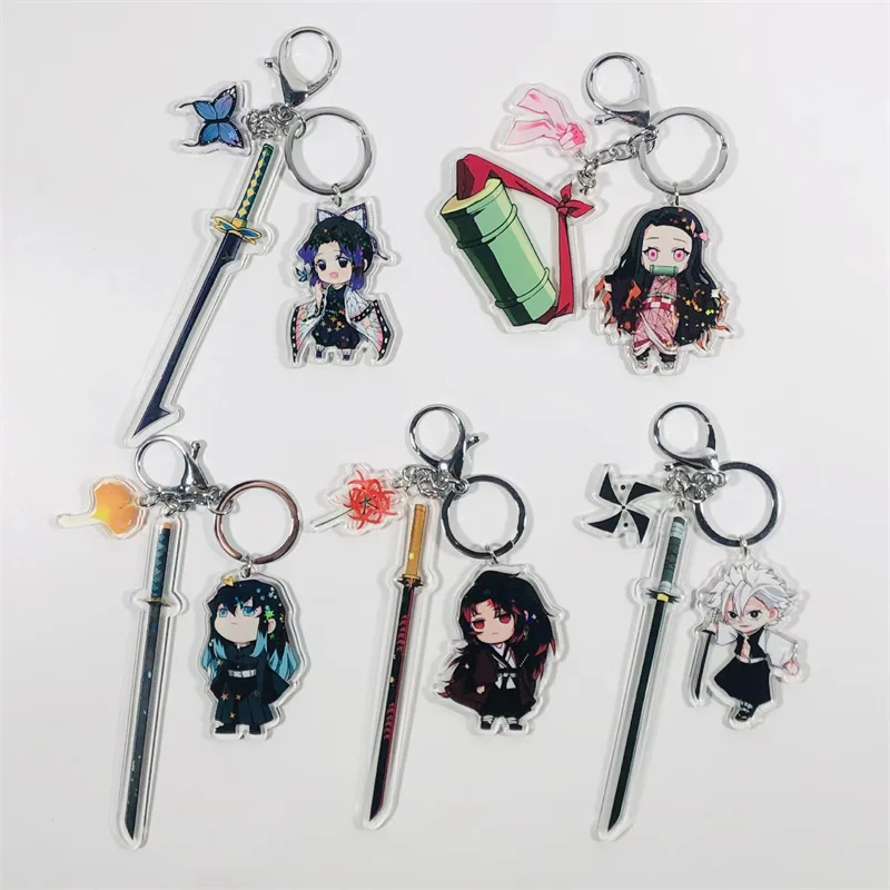 

Anime Demon Slayer Kimetsu No Yaiba Cosplay Keyrings Acrylic Cute Figure Nezuko Key Chains Kawaii Bags Keychain Gift For Friend