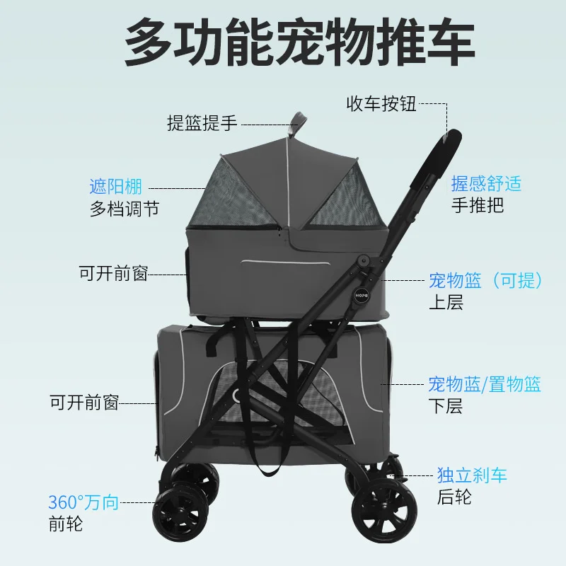 

LD03F Portable Folding Double-layer Pet Trolley Dog Puppies Detachable Cat Cage Pet Strollers