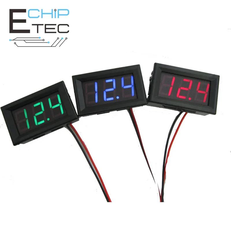 

2pc DIY 0.56inch Mini Voltmeter Tester Digital Voltage Test Battery DC 5-120V 2 Wires Red Green Blue for Auto Car LED Display Ga