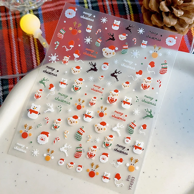 Рождественский Санта-Клаус Лось Снеговик наклейки для дизайна ногтей мультфильм