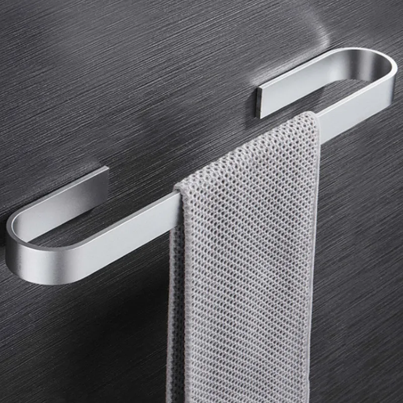 

Punch-free Towel Holder Bathroom Towels Rack Hanger Black Silver Space Aluminum Wall Mounted Kitchen Towel Organizer Storage