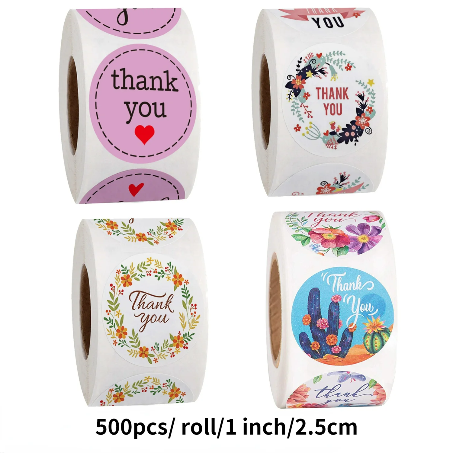 

500pcs/roll/1 inch/2.5cm Thank You Round Sticker Scrapbook Envelope Seal Sticker Gift Flower Decoration Stationery Label Sticker