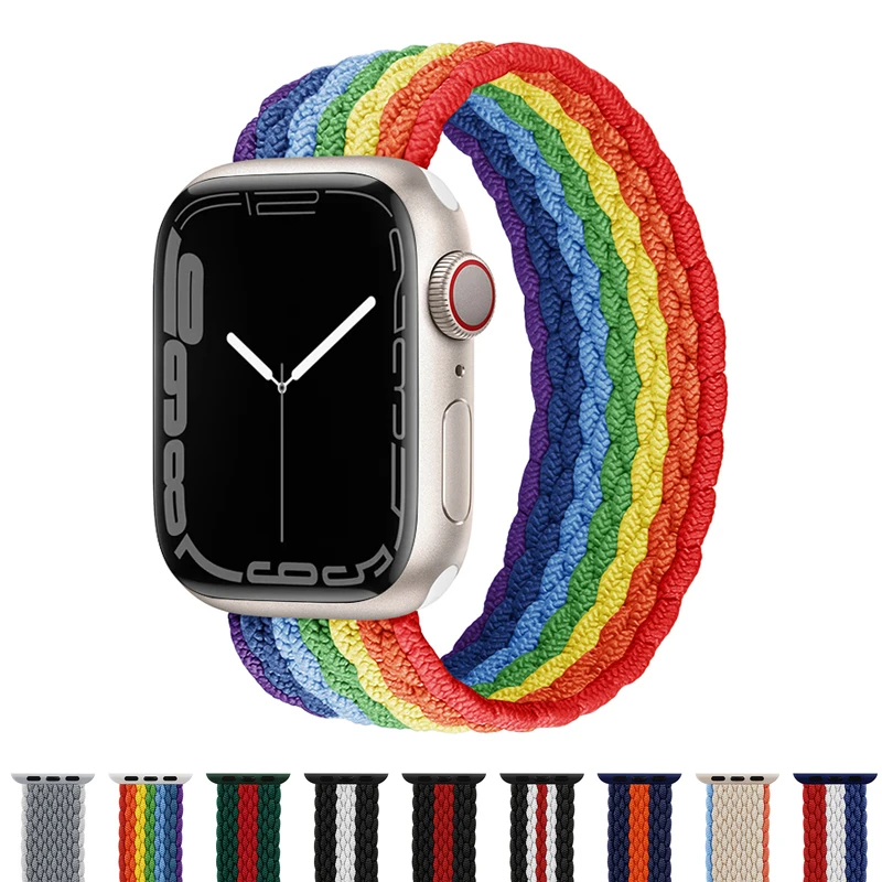 

Watchband For Apple Watch band 45mm 44mm 40mm 38mm 42mm Braided Solo Loop Nylon Strap Belt Bracelet iWatch Series 7 6 SE 5 4 3