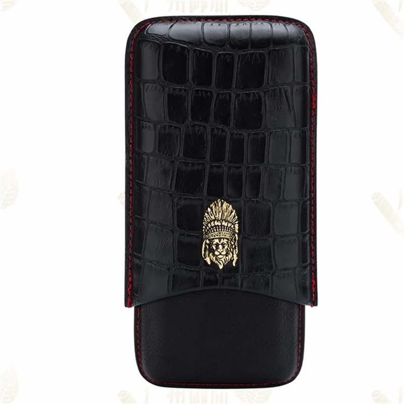 

LUBINSKI 3 Tube Crocodile Embossed Real Leather Cigar Case Mini Cigar Humidor Case Travel Holder CE-005