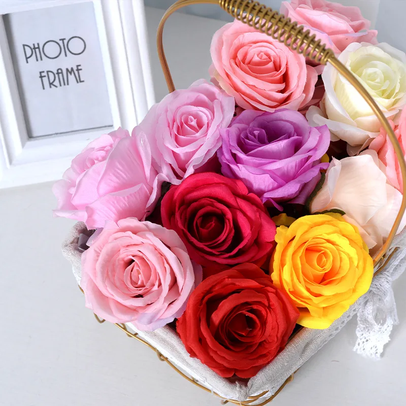 

5pcs/pack Red Rose Artificial Flower Heads For Wedding Gift Decor Blue Rose Fake Flower Rose Bear Supplies Girl's Friend Gift