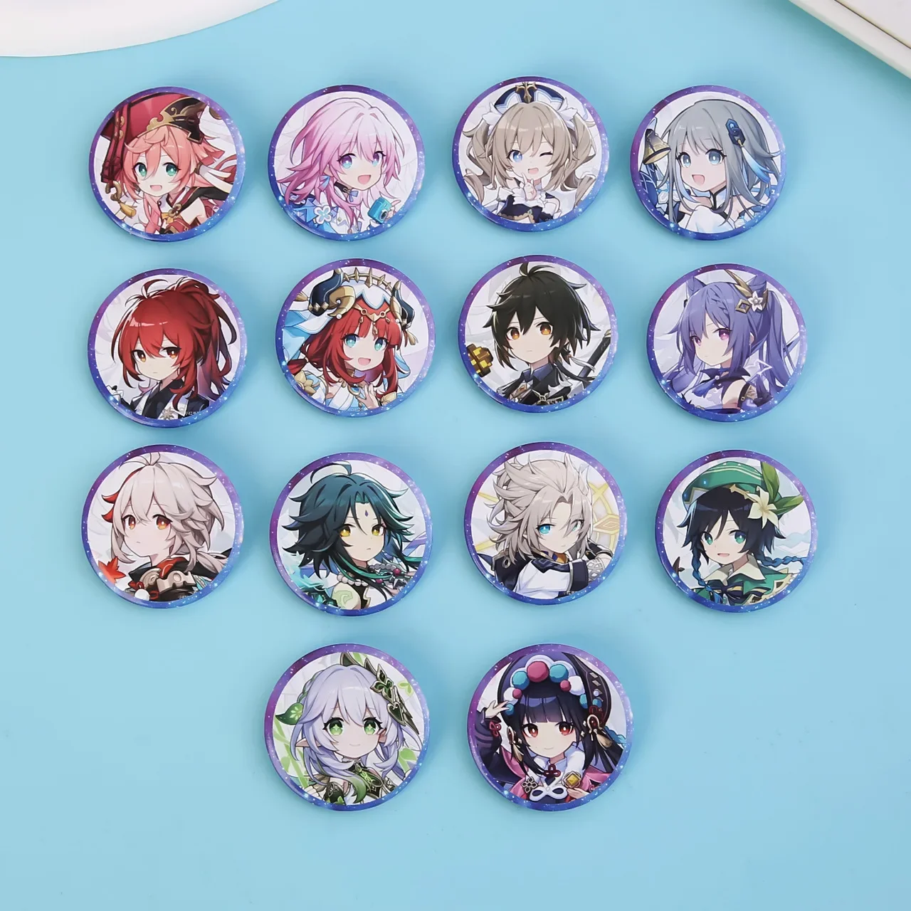 

14pcs/lot Genshin Impact badge cute cartoon pin game character round brooch student gift