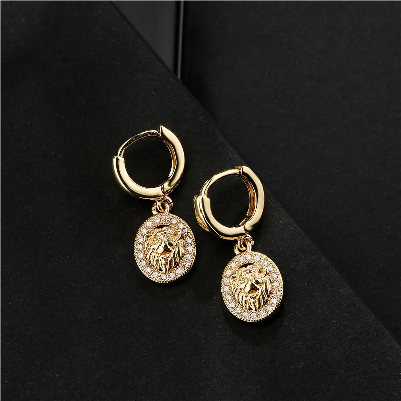 

Popular Animal Earrings In Europe And America New 18K Gold Plated Micro Set Zircon Lion Earrings