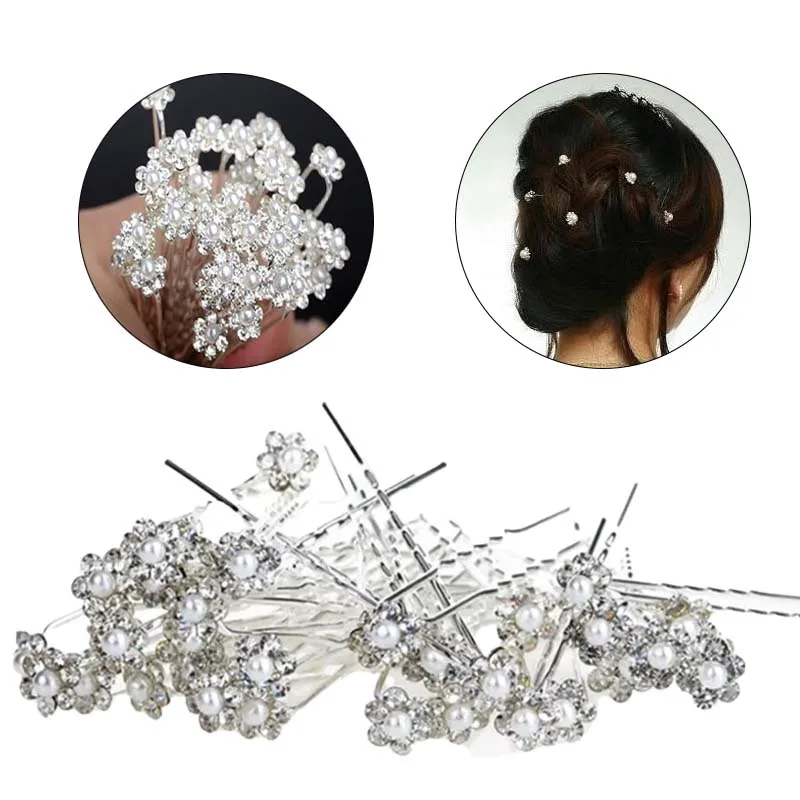 

20Pcs Fashion Wedding Bridal Pearl Flower Clear Crystal Rhinestone Hair Pins Clips Bridesmaid Hairwear Jewelry Hair Accessories