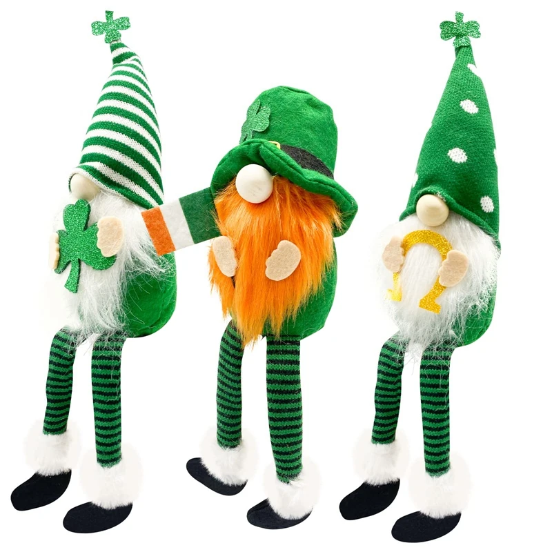 

St.Patrick's Day Gnome Plush Elf Decorations - Swedish Tomte Dwarf Figurines Irish Decorations, Home Table Ornament