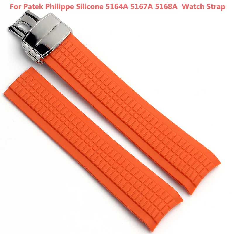 

High Quality Soft Rubber Watch Band Aquanaut Fits For Patek Philippe Silicone 5164A 5167A 5168A 21mm Folding Buckle Watch Strap