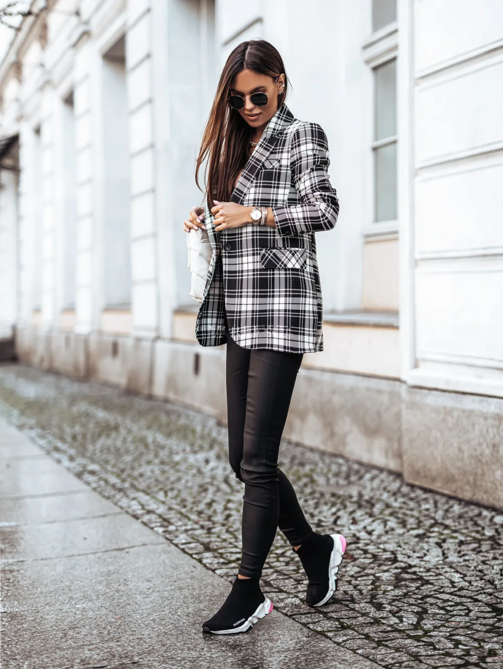 2023 Autumn Plaid Women Blazer Coat Single Breasted Pocket Long Sleeve Female New Blazers Office Casual Ladies Outerwear