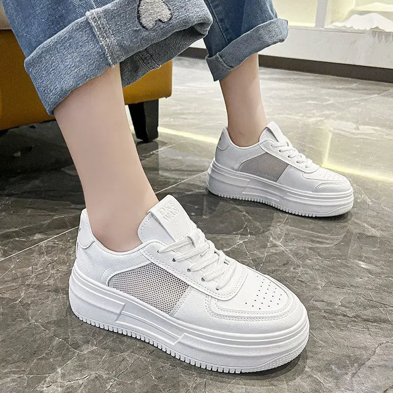 

Женские кроссовки на плоской подошве, сетчатые дышащие кроссовки белого цвета, утолщенная повседневная спортивная обувь на платформе, Новое поступление на лето 2023
