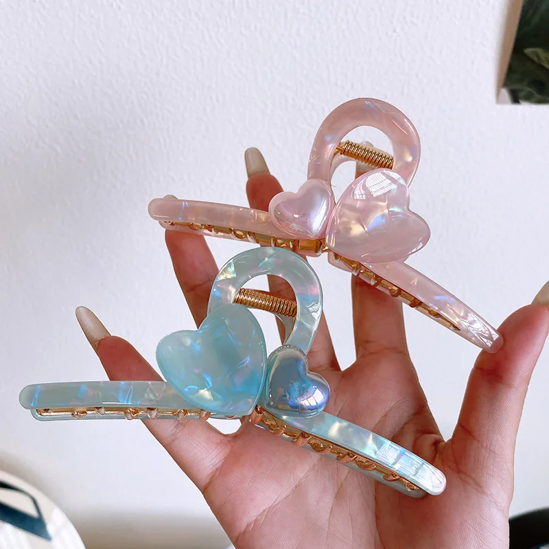 

Элегантная ацетатная заколка для волос в виде акулы, изящное сердце, большая заколка для густых волос, женская шпилька для волос, аксессуары для волос