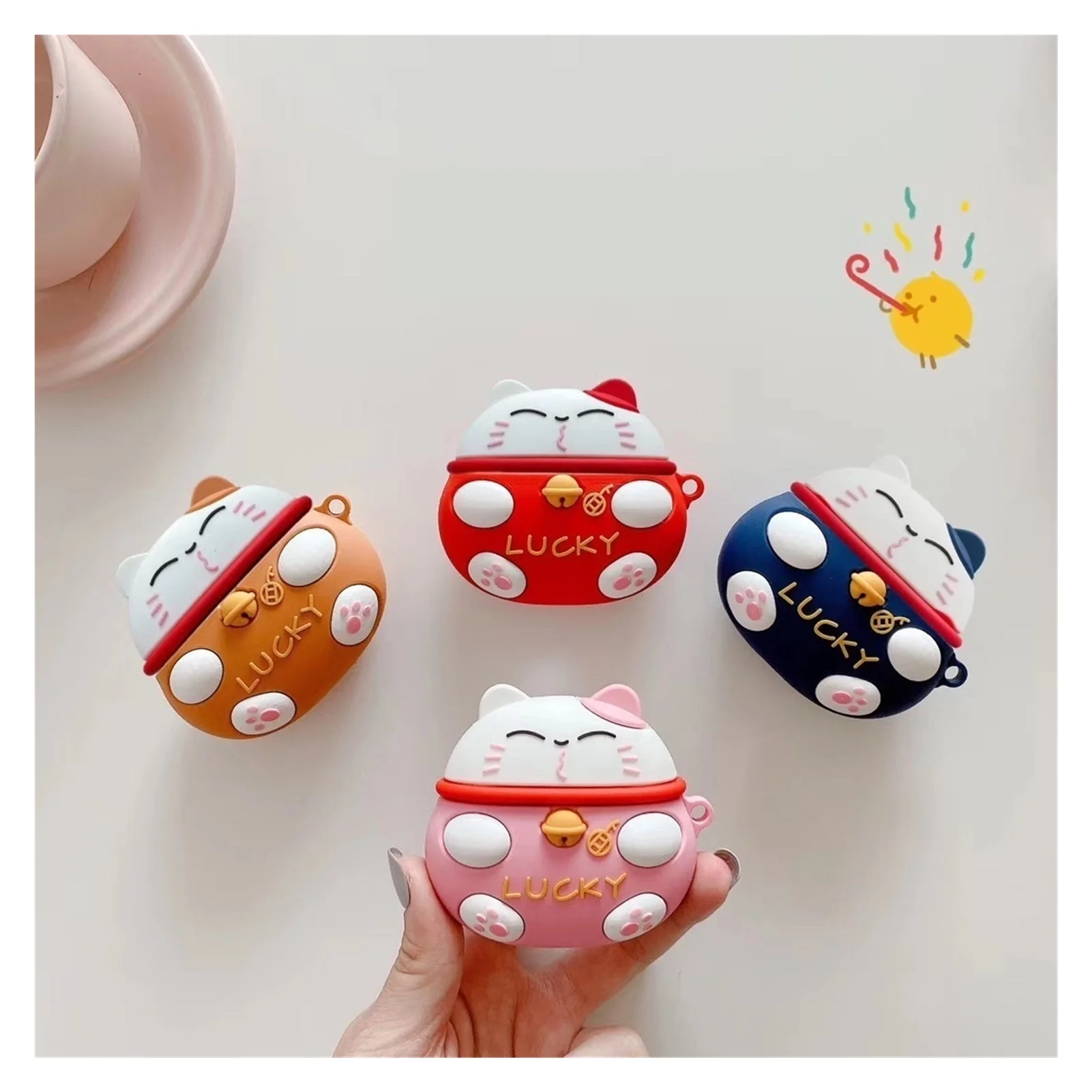 

2022 Cute Lucky Cat Applicable To AirPods Pro/1/2/3 Generation Headphone Case Cartoon Silicone Apple Bluetooth Headset Shell