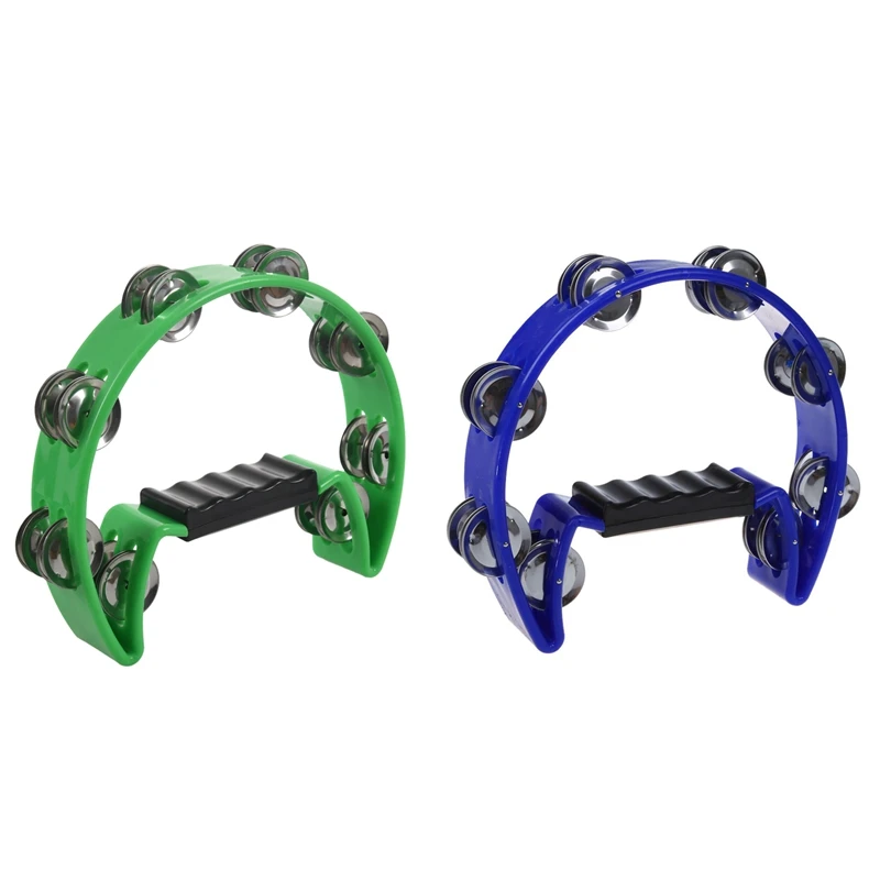 

1Pcs Tambourine Blue Hand Held With Double Row Metal & 1Pcs Single Row Tambourine Hand Held Percussion Instrument