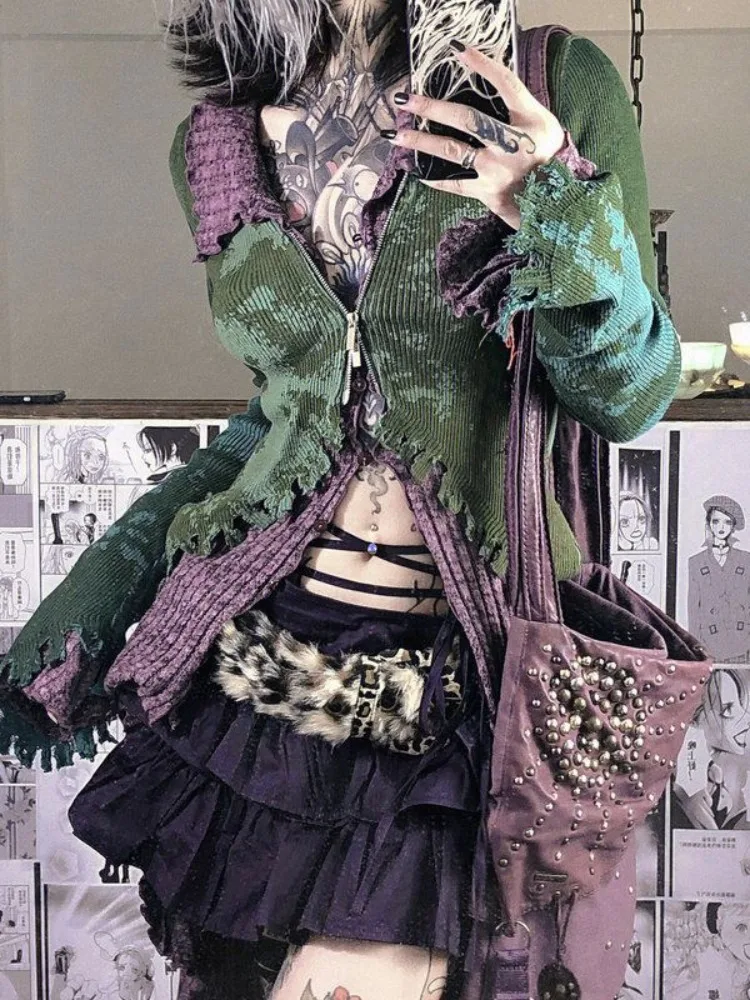 Свитер с высоким воротником и винтажным уличным принтом Y2k облегающие вязаные