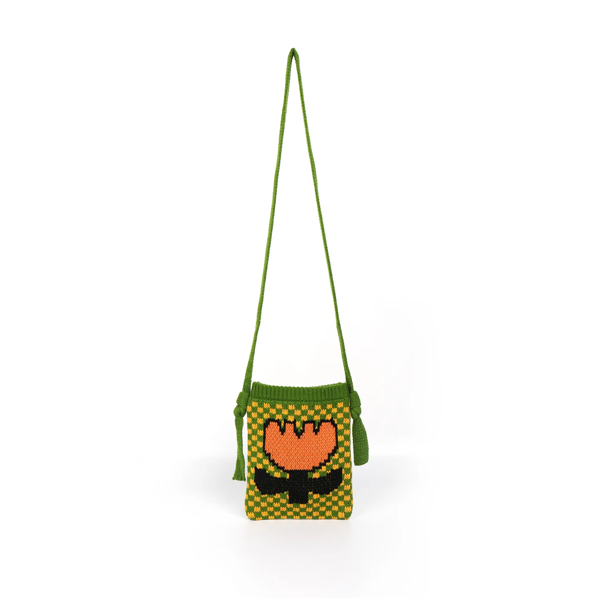

New Plaid Small Fresh Knitting Crossbody Cell Phone Bag Bag Wool Knitting Shoulder Girls Cute Change Small Square Bag