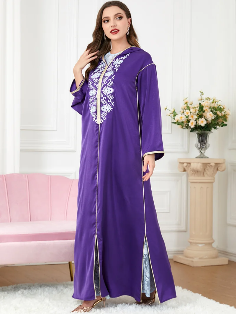 Hooded Moroccan Kaftan 2 Pieces Long Dresses Women Embroidered Evening Muslim Sets Arabic Party Abaya Lace Inner Vest Dress Set