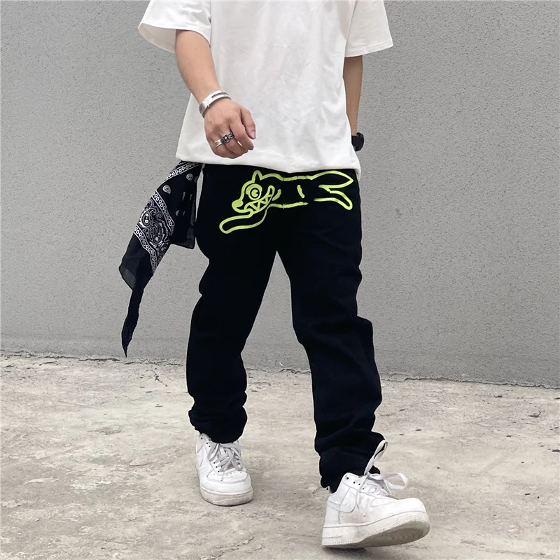 Oversize Casual Denim Trousers Harajuku Washed Hip Hop Jean Pants Skeleton Dog Embroidery Baggy Jeans Men Retro High Street