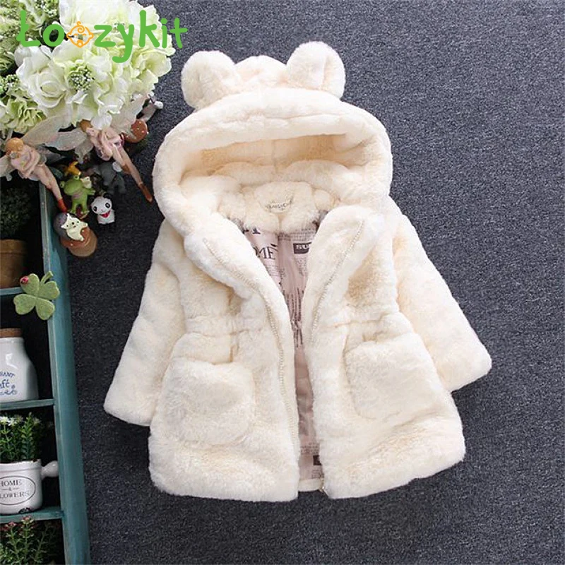 

Winter Baby Girls Clothes Faux Fur Fleece Coat Pageant Warm Jacket Xmas Snowsuit Baby Hooded Warm Jacket Outerwear 2-10Y