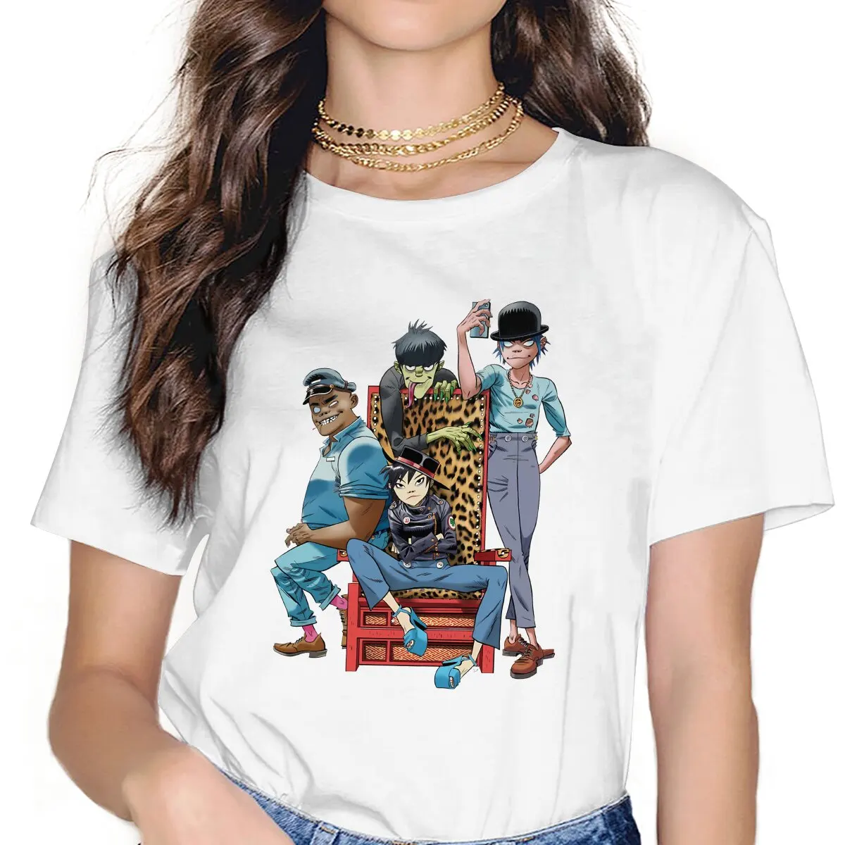

Group Band Gorillaz Women T Shirt Fibre Alternative Crewneck Polyester TShirt
