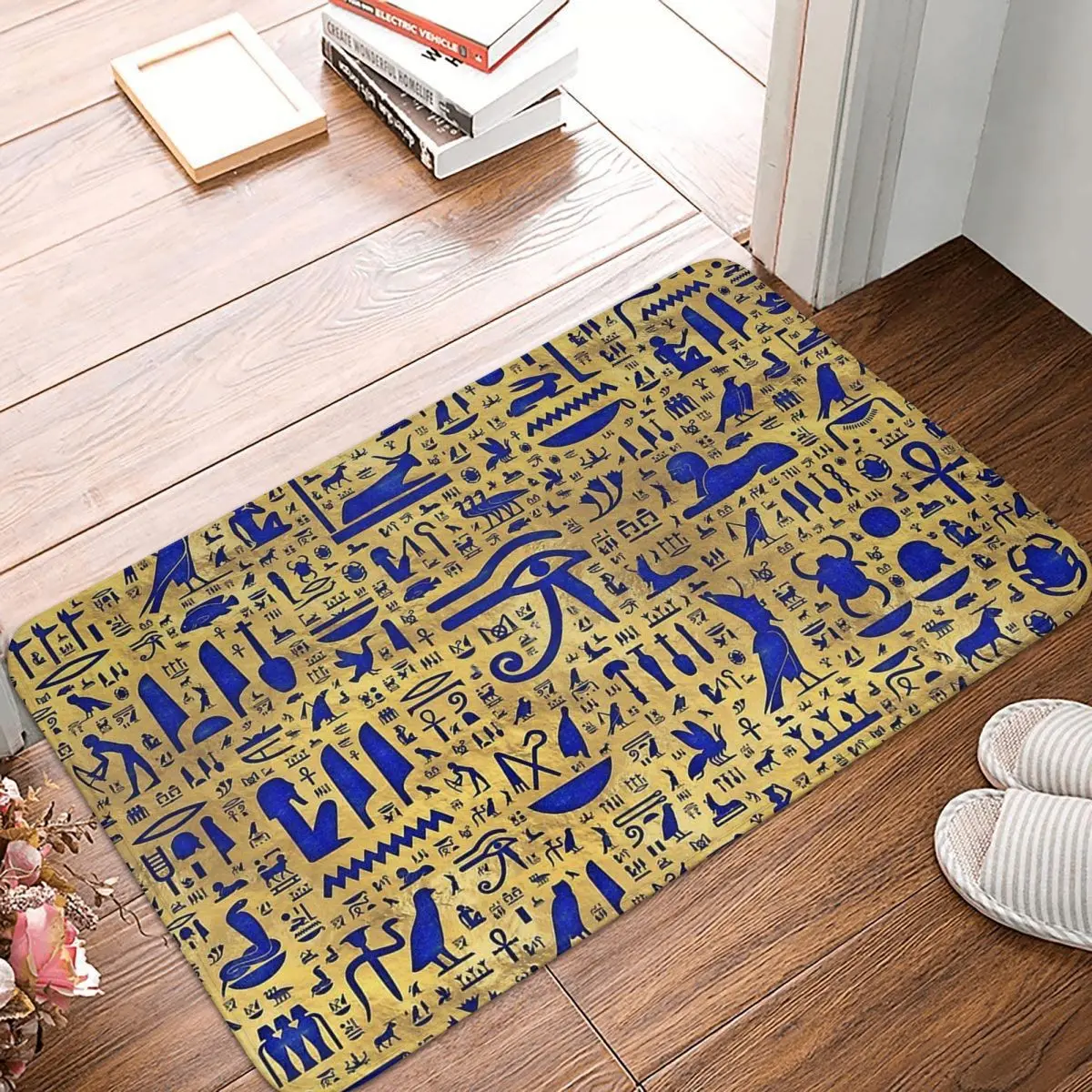 

Ancient Egypt Egyptian Kitchen Non-Slip Carpet Hieroglyphic Lapis Lazuli And Gold Bedroom Mat Entrance Door Doormat Floor Decor