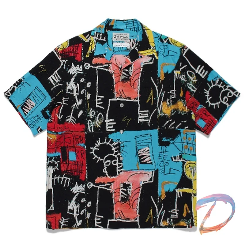 Wacko Maria Summer Shirts Painted Graffiti High Street Hip Hop Hawaiian Short Sleeve Shirt