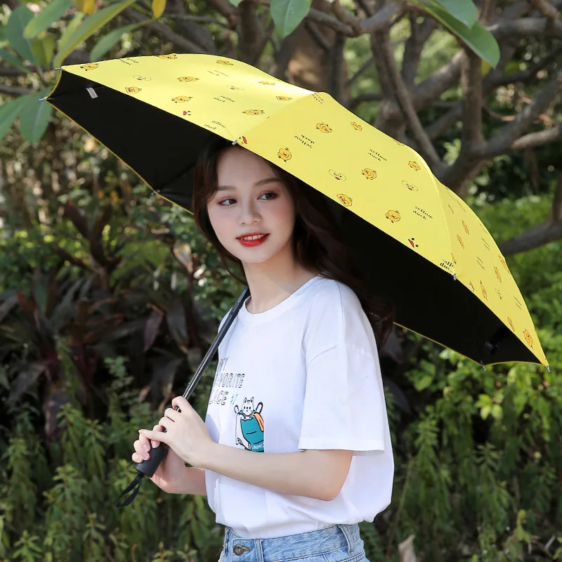 

Cartoon Full-automatic Umbrella Wind And Rain Proof Umbrella Yellow Duck Sunny And Rainy Umbrella Sunscreen Women Three Folding