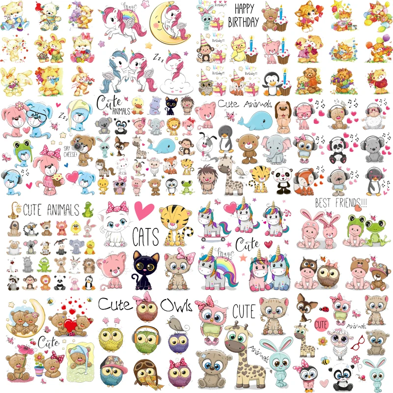 

Iron on Cute Animal Patches Set for Clothing DIY T-shirt Applique Vinyl Unicorn Heat Transfer Clothes Stickers Thermal Press T