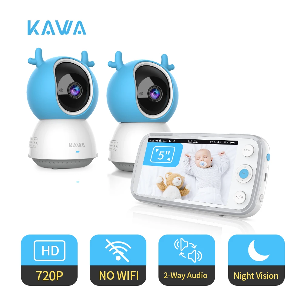 

KAWA S6 Baby Monitor with 2 Cameras 5 Inch Color Nanny Security Video Night Vision 2-Way Audio VOX Sleep with 4000mAh Battery