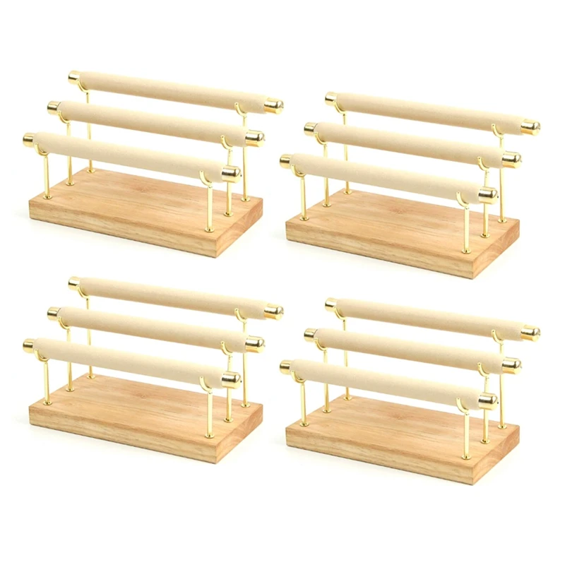 4X Wooden Jewelry Display Stand Ring Holder T-Bar Display Bracelets Anklets Display Stand Packaging Jewelry Tool 1
