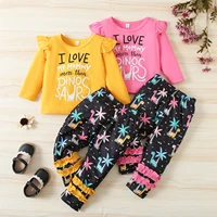 baby girls outfit set girls spring and autumn suit long sleeved letter cartoon pants two piece set baby clothes