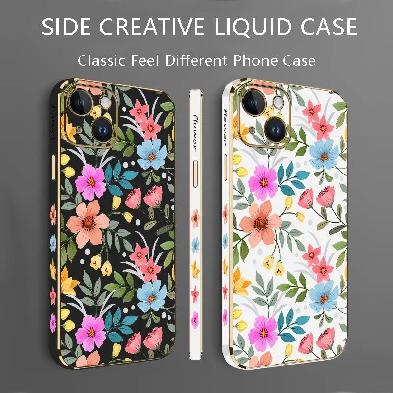 Color Flower Luxury Plating Phone Case For iPhone 14 13 12 11 Plus Pro Max Mini X XR XS SE2020 8 7 6 6S Plus Cover