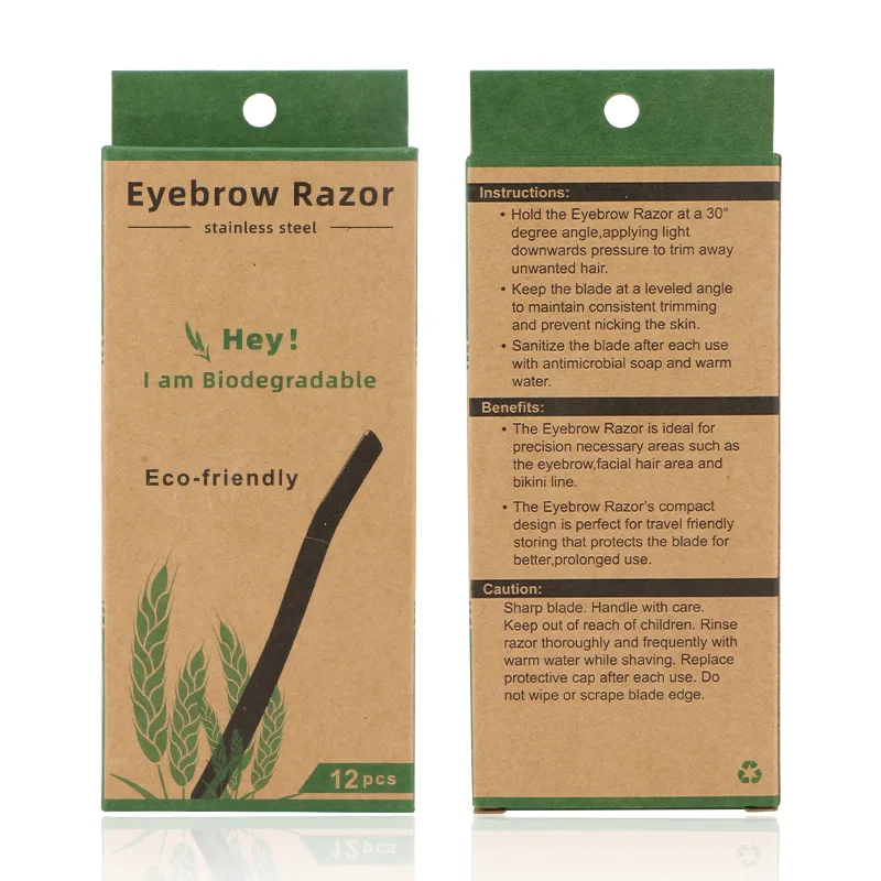 Pack of 12 Biodegradable Eyebrow Razor Eco Friendly Eyebrow Hair Trimmer Wheat Straw Women Face Razor Dermaplaning Blades Kit images - 6