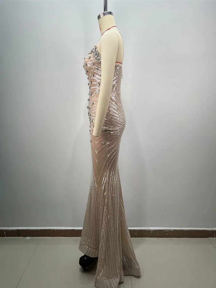 Женское сексуальное платье знаменитостей без бретелек с блестками и