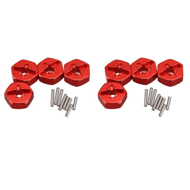 

8Pcs Aluminum Alloy 12Mm Combiner Wheel Hub Hex Adapter Upgrades For Wltoys 144001 1/14 RC Car Spare Parts,Red