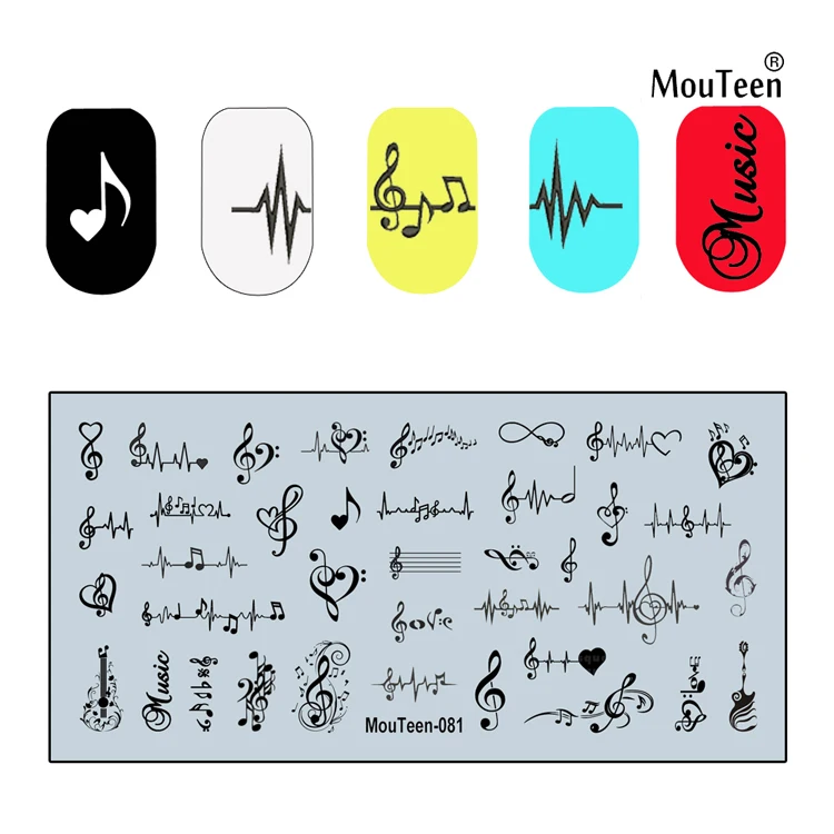 

New Arrival Jumping Heart Nail Stamping Plates Musical Note Nail Templates Heart Beating Pattern Nail Art Stamping #081