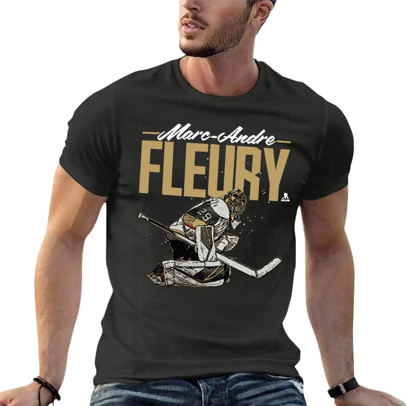 

500 Level Marc-Andre Fleury Vegas Hockey Oversized T Shirt Harajuku Men Clothes 100% Cotton Streetwear Large Size Tops Tee