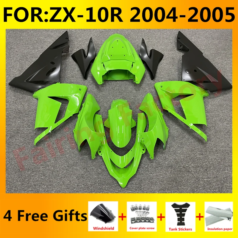 

New ABS Whole Motorcycle Fairings tank cover Kit for Ninja ZX-10R ZX10R zx 10r 2004 2005 04 05 Bodywork fairing set green white