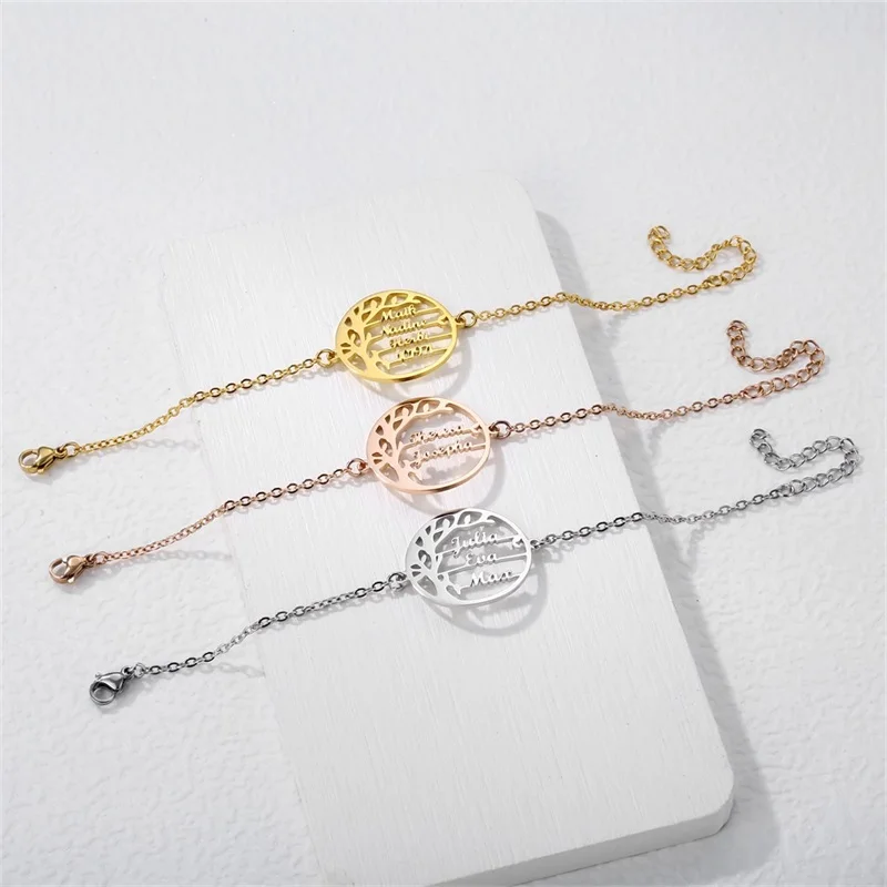 

Custom Tree of Life Bracelet for Women Personalized Stainless Steel Gold Fashion Jewelry Family Member Bracelet Mothers Day Gift