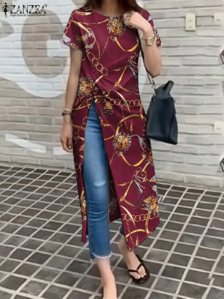 

Casual Geometric Printed O Neck T-shirt Oversized Blusas Fashion Womens Irregular Blouse 2022 Summer Short Sleeve Top Tunic Lady