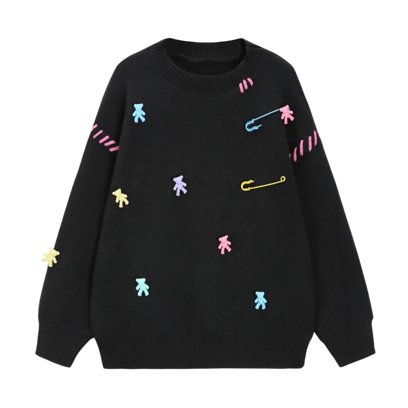 

Женский свободный свитер, черный пуловер оверсайз с длинным рукавом, вязаное пальто в уличном стиле, одежда в Корейском стиле для осени и зи...