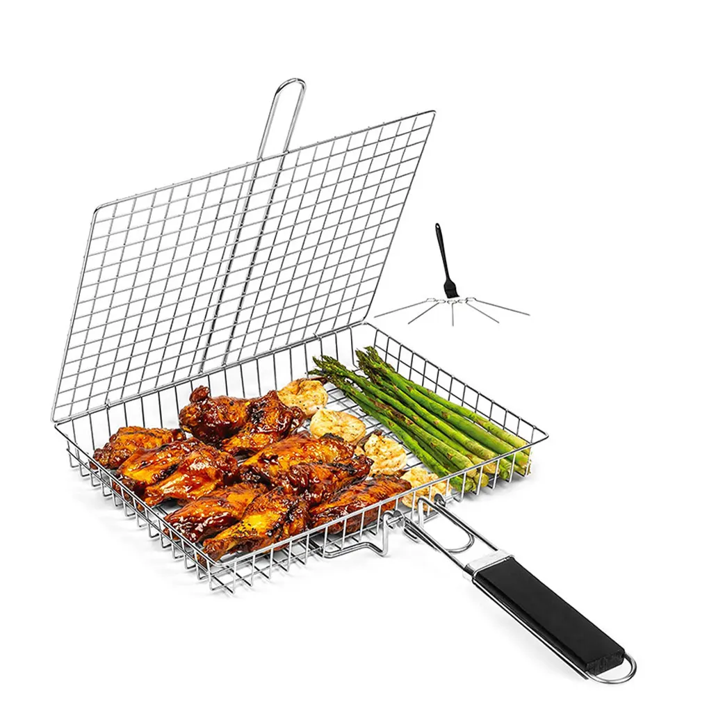 

304 Stainless Steel BBQ Non Stick Grilling Basket Grill Mesh Mat Meat Vegetable Steak Picnic Party Barbecue Tool Heat Resistant